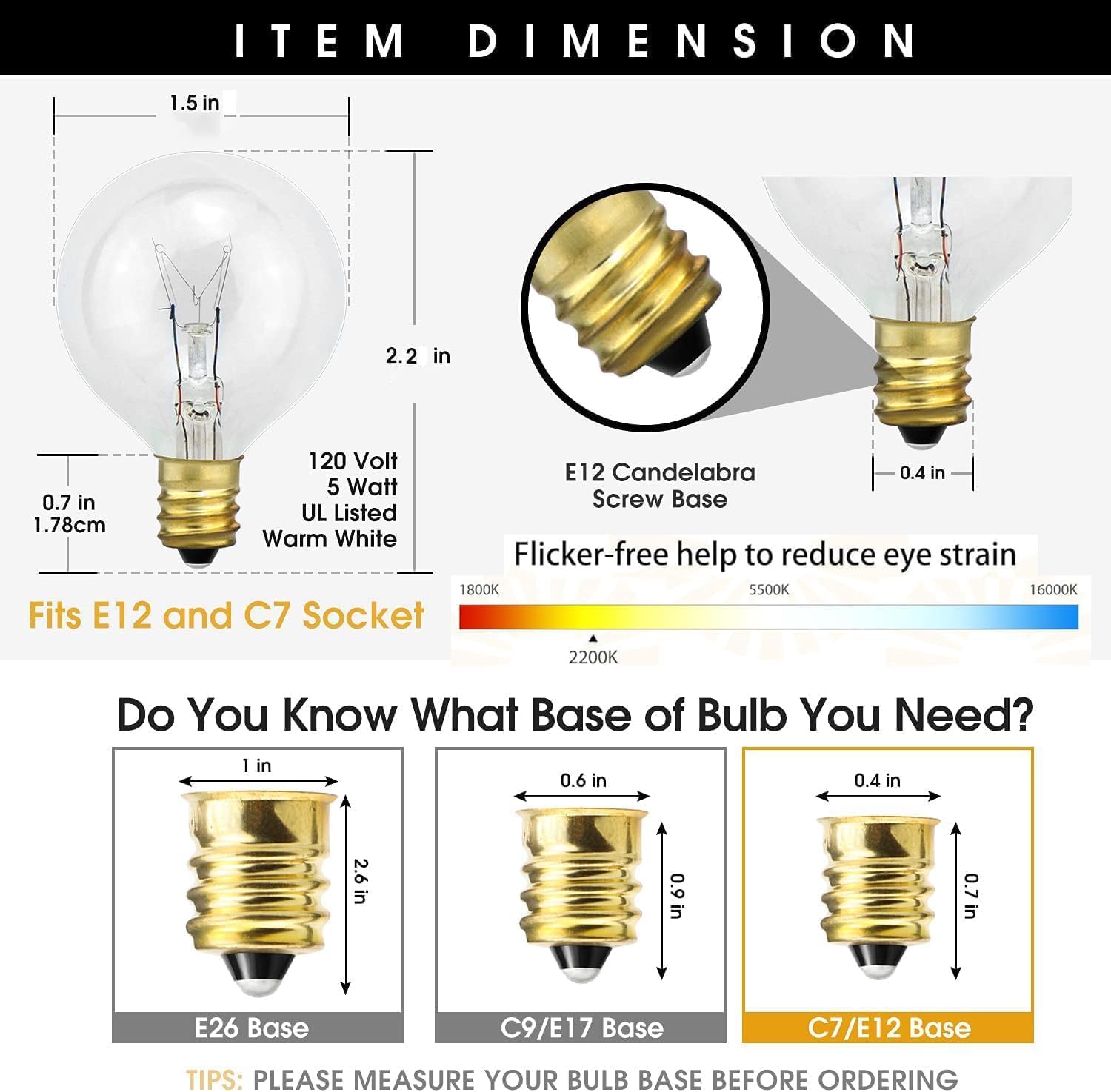 G40 Replacement Bulbs, 120V 5 Watt Clear Globe Incandescent Light Bulbs fits E12 C7 Candelabra Base, Dimmable String Light Bulbs Replacement for Indoor Outdoor Patio Decor, (25 Pack) - Image 2
