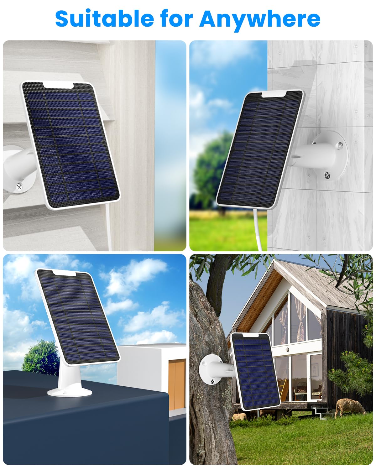 Pannello solare da 5 W per telecamera esterna Simplisafe, caricatore a pannello solare per telecamera di sicurezza esterna SimpliSafe, impermeabile IP65, cavo di ricarica da 3 m, supporto a parete