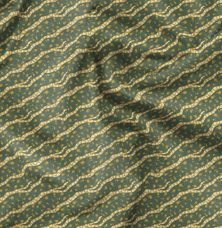 Soimoi Silky Satin Fabric Material, 1 Meter - 42" Inch Width, Green - Floral Print - Soft Shiny Fabric for Dress, Pillowcases, Pajamas, Evening Dress, DIY