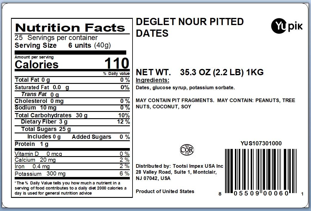 Yupik Deglet Nour Pitted Dates, 2.2 lb (35.2 oz), Pack of 6, Whole Dried Fruits, No Pits, No Added Sugar, Cholesterol-free, Source of Fiber, Healthy Snacks, Ideal for Baking, Topping & Blended Drinks