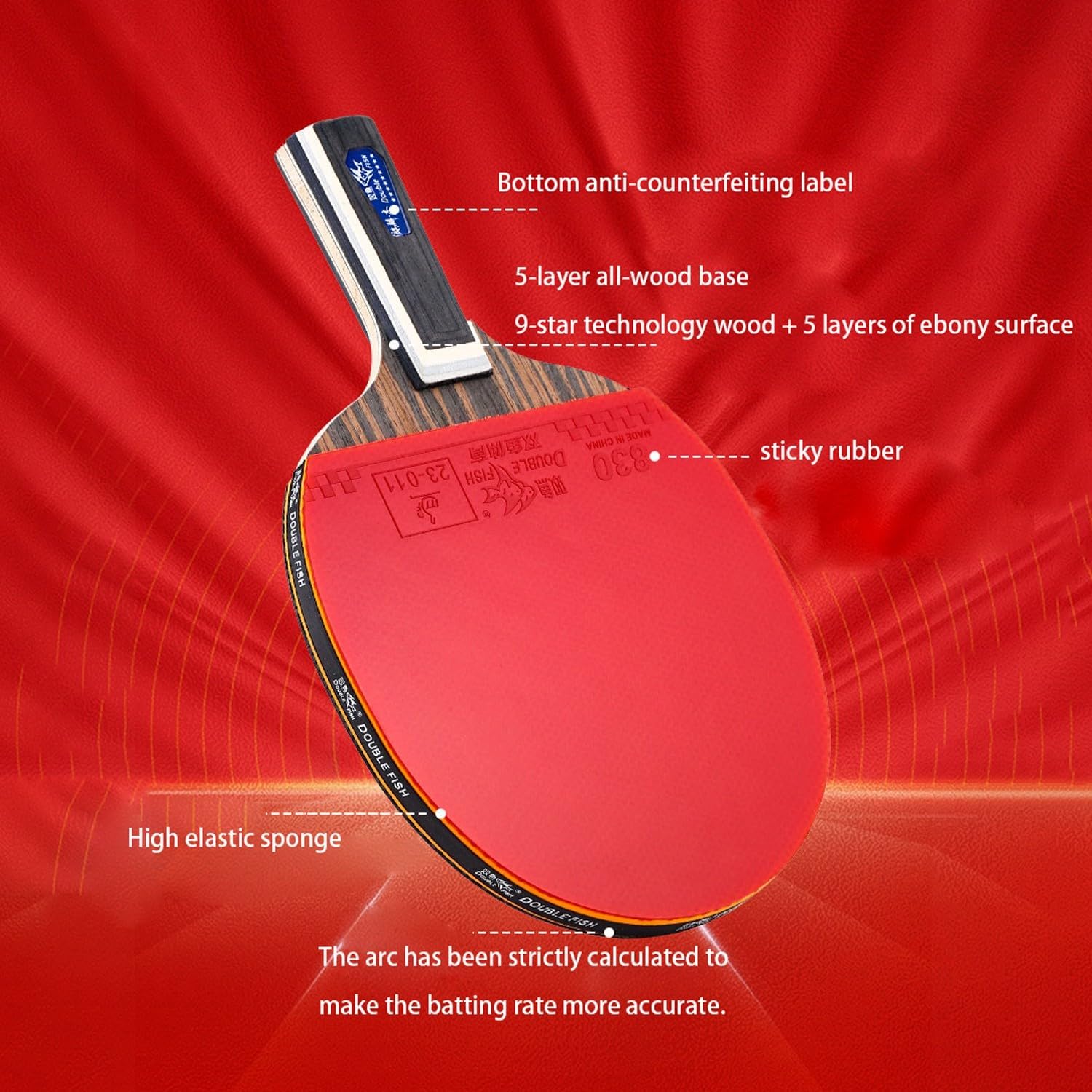 ping Pong Paddle ping Pong Paddle case Professional Grade Nine-Star Table Tennis Racket with Long Handle and high Elasticity Carbon Racket(Color:5), Size