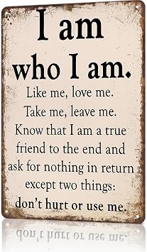 Vintage Signs Poster Inspirational Metal Wall Art Vintage Metal Signage I Am Me, Wall Art Decoration for Office Dorm Room Bar Garage Decor 8X12inch