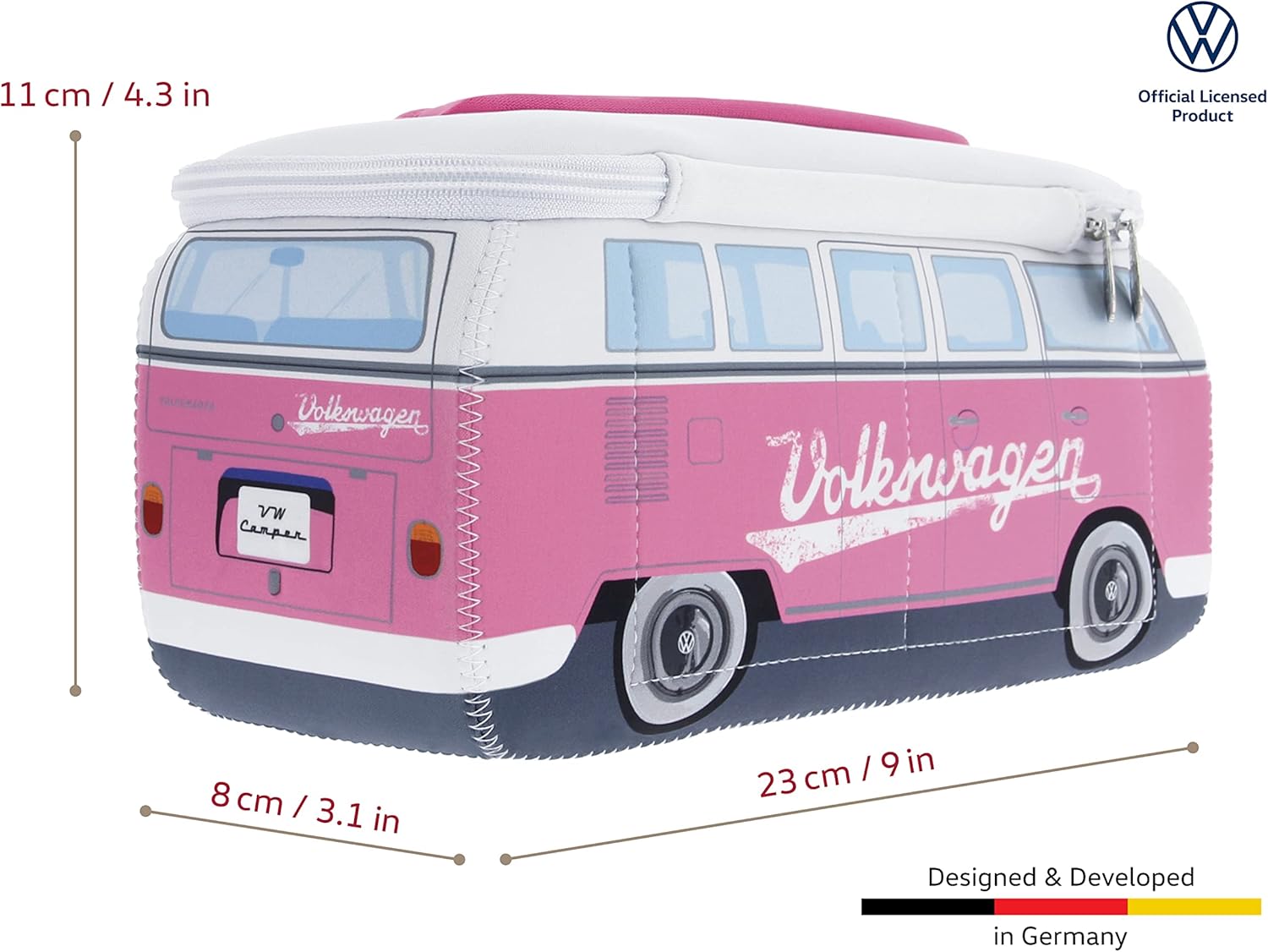 BRISA VW Collection - Volkswagen Neoprene Universal Makeup Cosmetics Toiletry Travel Pharmacy Bag in T1 Bus Design (Pink/Large) (Small (9.1 x 4.3 x 3.1 inches))