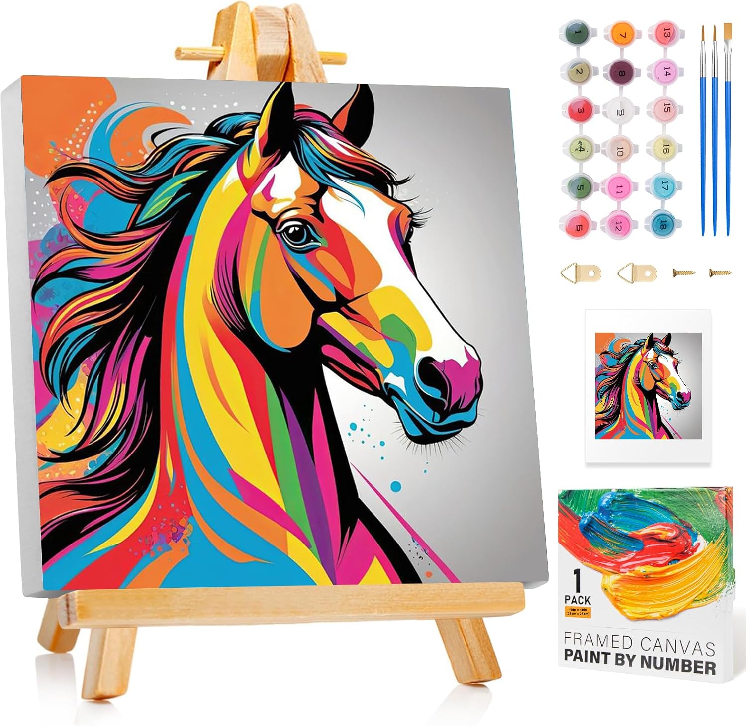 Paint by Numbers Kit for Kids with Frame, Horse Painting, No Easel 10"x 10"