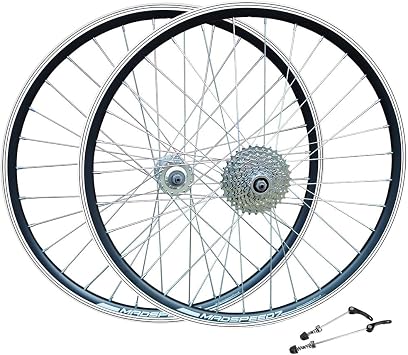 Madspeed7 QR 26" ETRTO 559x19 Mountain MTB Bike Wheel Set + 8 Speed Freewheel 11-32t   Rim & Disc Brake Compatible   Sealed Bearings Hubs Very Smooth Hubs   Double Wall   32x Silver Spokes
