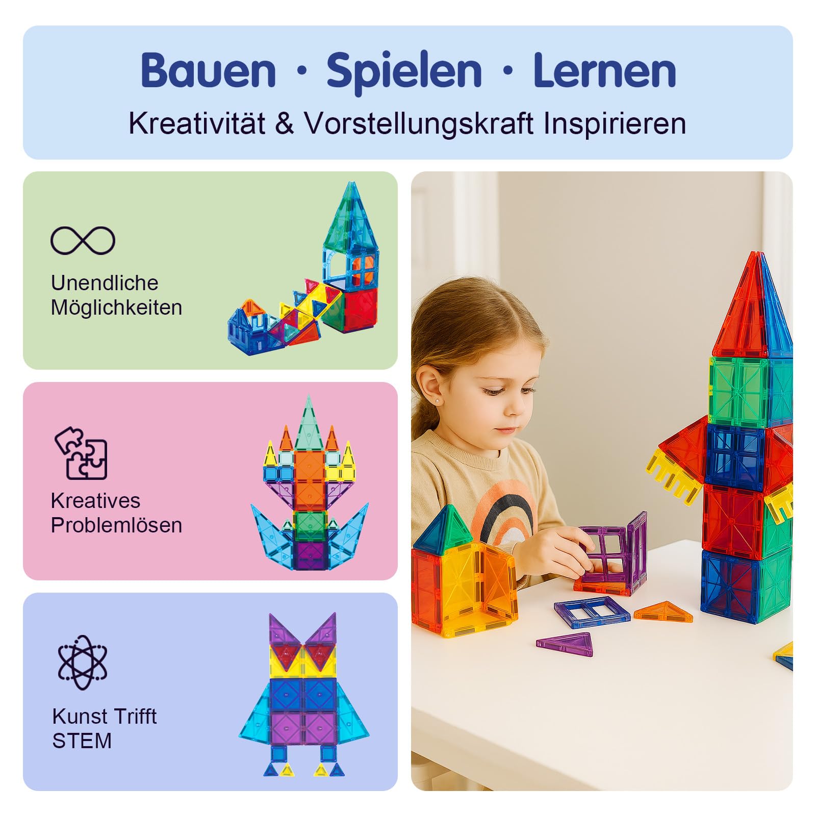 SURFOU Costruzioni Magnetiche 58 Pezzi, Blocchi da Costruzione Giocattoli Educativi STEM Montessori per Bambini 3-7 Anni, Giochi Educativi Creativi, Regalo Perfetto Ragazzi e Ragazze