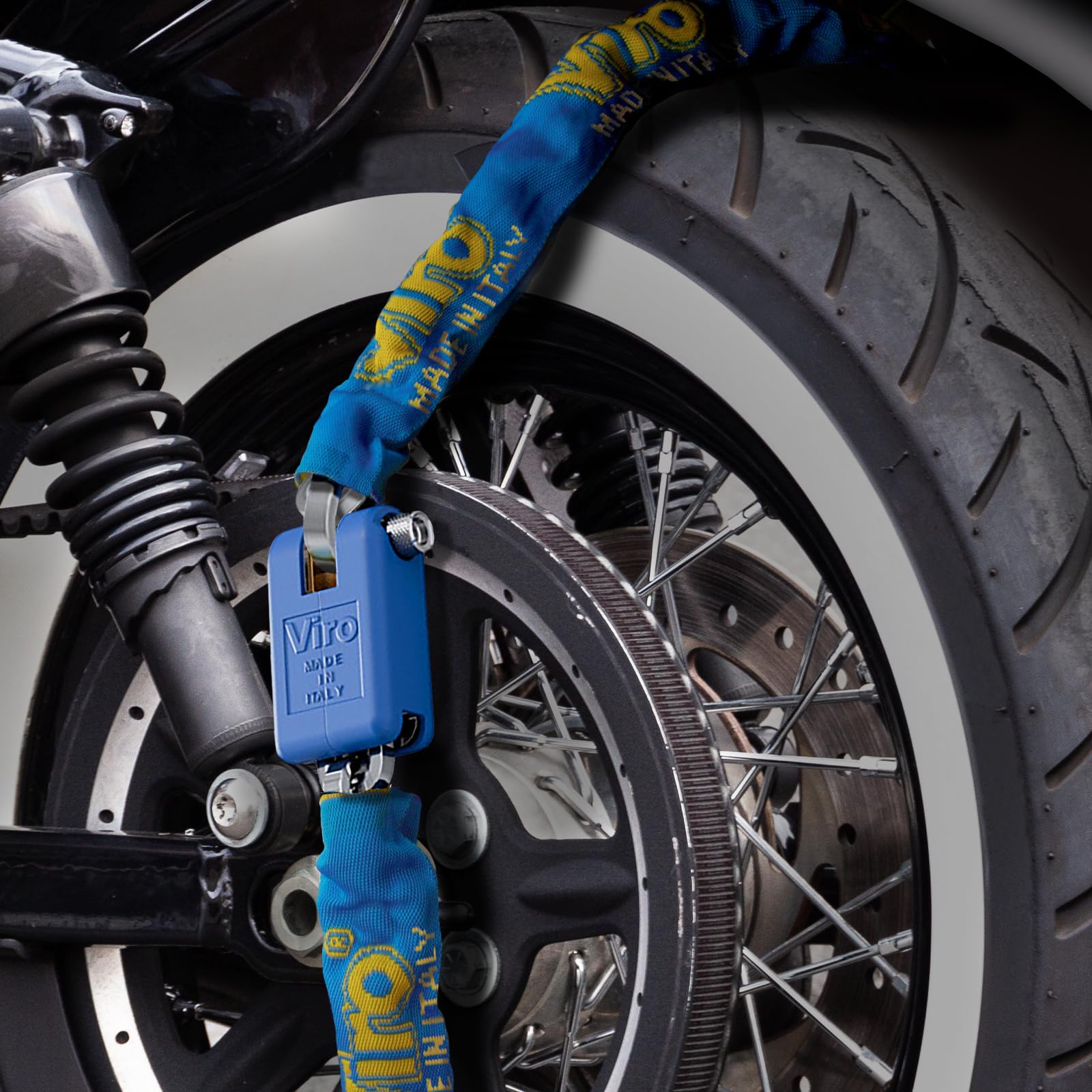 Viro | Supermorso, Catena Moto e Scooter, con Lucchetto, Asta Anti-strappo e Antitaglio, Catena Semiquadra di 120 cm, sezione 7 mm