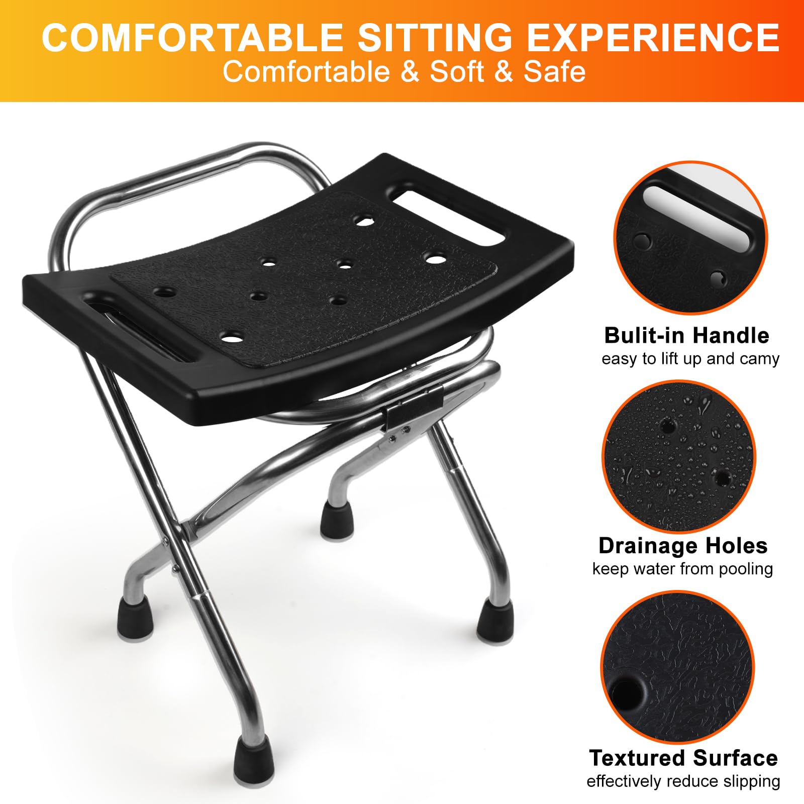 Asiento de ducha plegable, silla de ducha de acero inoxidable elegible para ducha interior, taburete de ducha portátil de 400 libras, silla de baño antideslizante de seguridad para personas mayores,