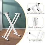 Adjustable Height Keyboard Stand and Bench Set with Lockable Straps | Piano Keyboard Stand and Bench with Non-Slip Pads, Double-X Keyboard Stand Adjustable Digital Piano Stand and Bench, White
