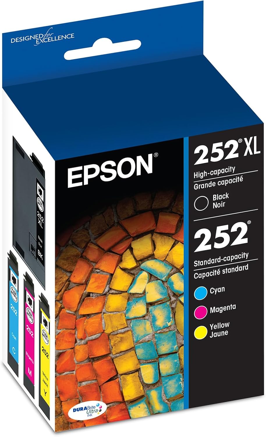 EPSON 252 DURABrite Ultra Ink High Capacity Black & Standard Color Cartridge Combo Pack (T252XL-BCS) Works with WorkForce WF-3620, WF-3640, WF-7110, WF-7610, WF-7620, WF-7710, WF-7720, WF-7210