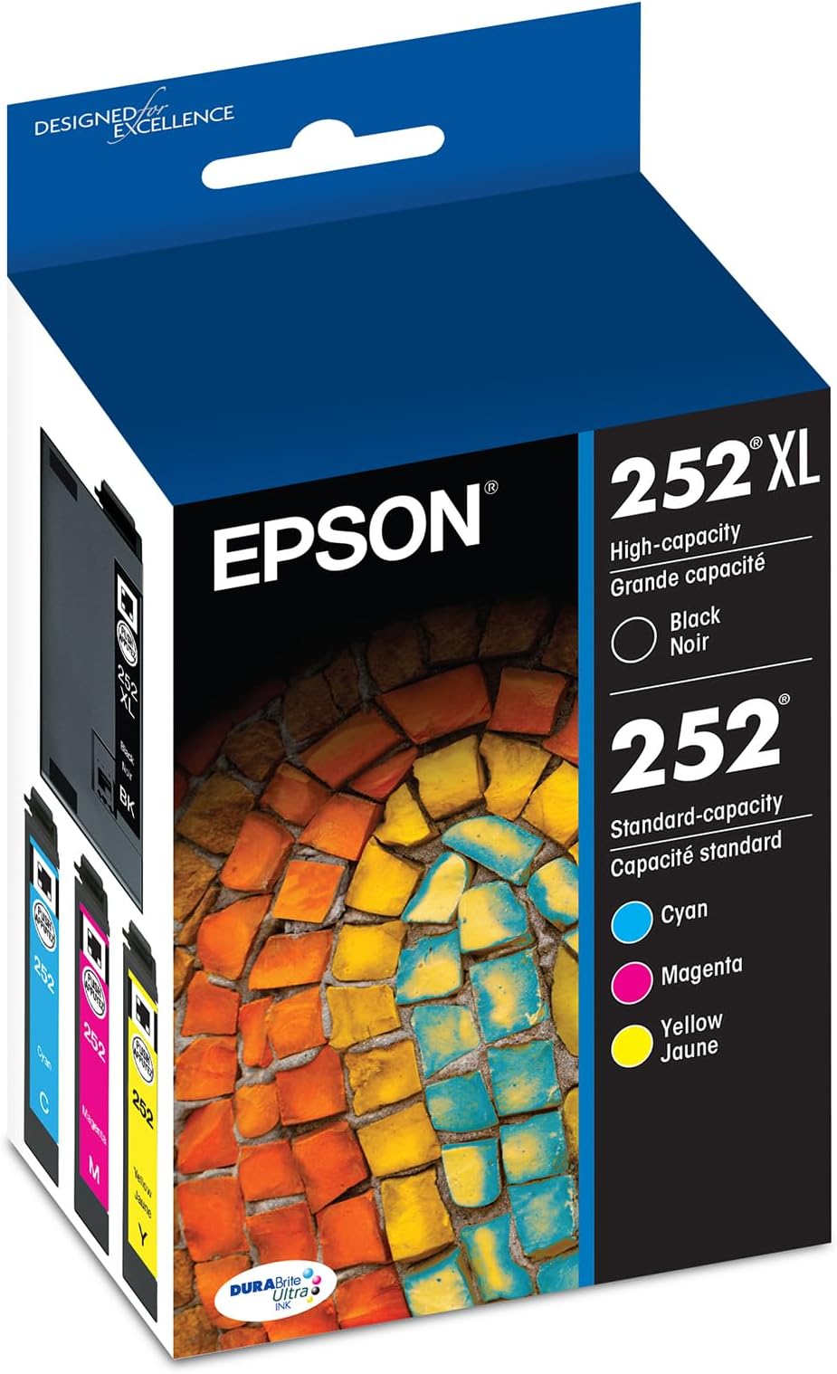 EPSON 252 DURABrite Ultra Ink High Capacity Black & Standard Color Cartridge Combo Pack (T252XL-BCS) Works with WorkForce WF-3620, 3640, 7110, 7610, 7620, 7710, 7720, 7210