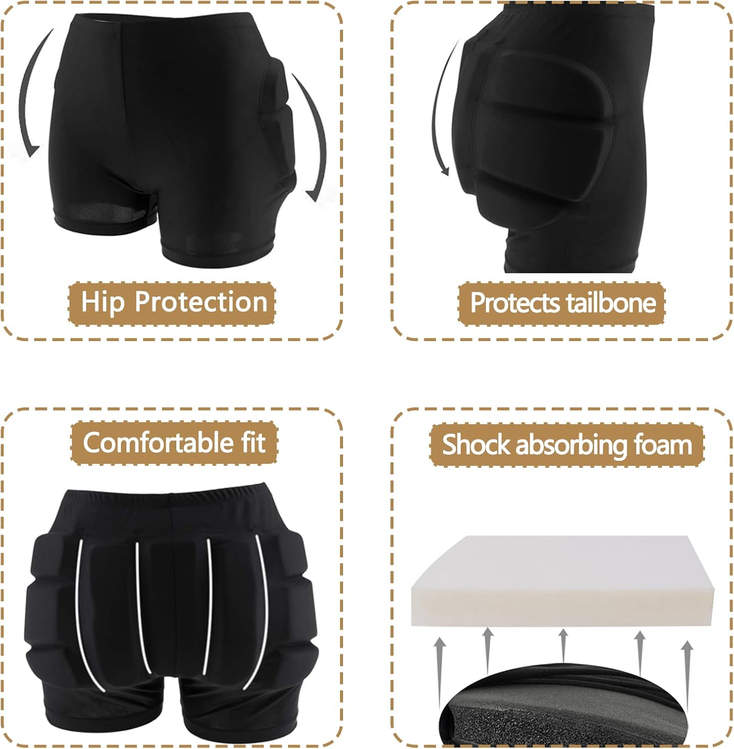 LIUHUO Hip Pad Protector Padded Shorts for Guard Ski Roller Skating Snow Crash Butt Pads for Hips Tailbone & Butt