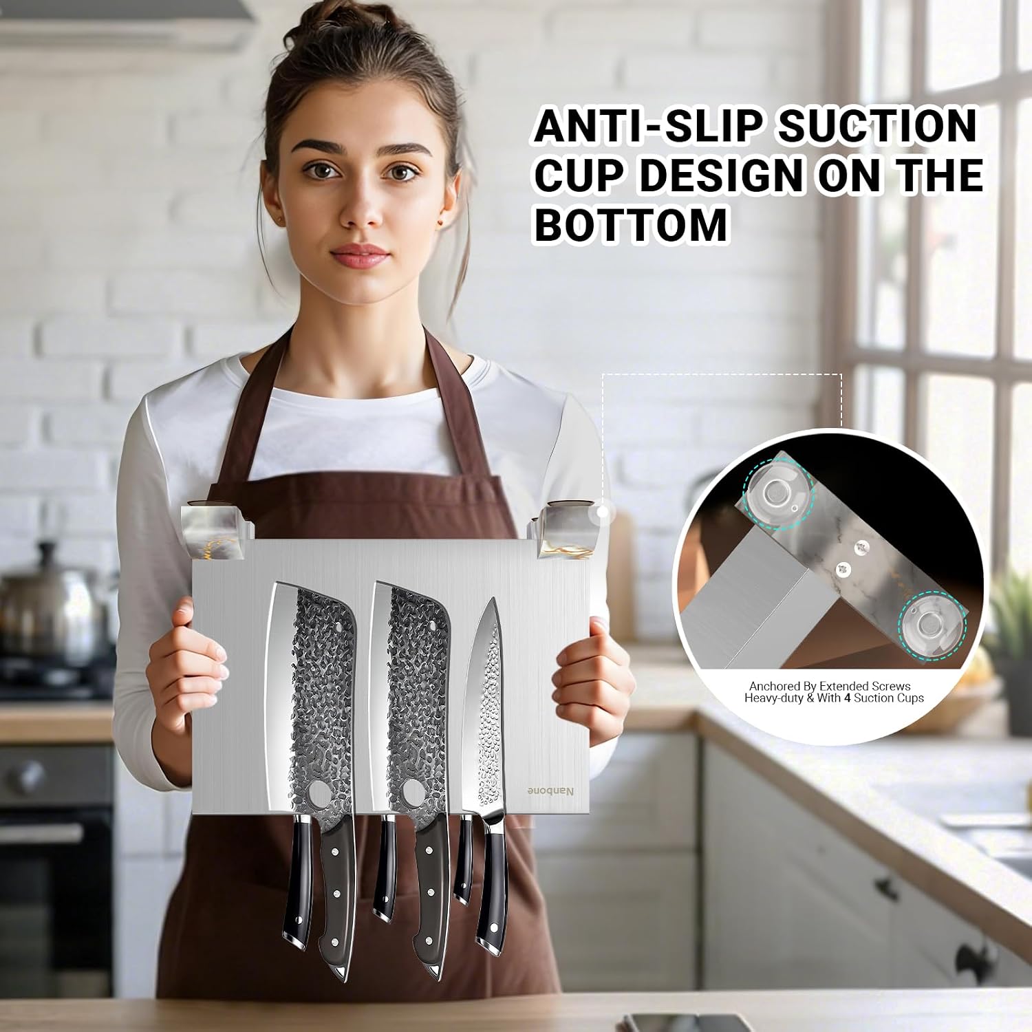 Magnetic Knife Block Stand Without Knives Double Sided Magnetic Knife Holder Rack for Kitchen Counter Stainless Steel Knife Magnetic Strip Display Stand Storage Organizer