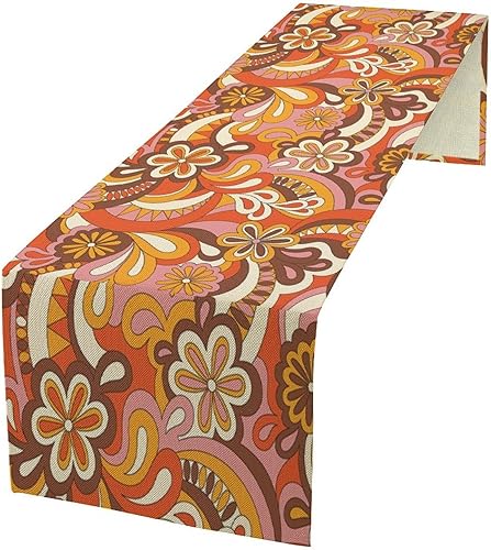 Miniatura 28 de Camino de mesa retro de los años 70, estilo vintage, abstracto, moderno, bohemio, espiral, espiral, ondas, granja, cena, camino para el hogar,