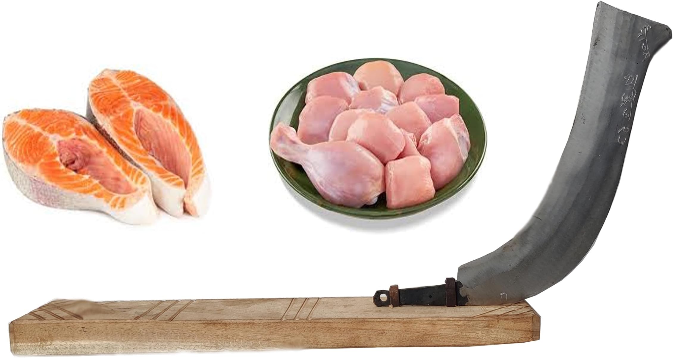 Boti/Bothi/Iron Blade Vegetable Cutter with Wooden Board/Vili/Iron Vili/Kitchenware Bhaaji Cutter Bonti Bengali Kitchen Mutton Chiken Cutter Large(1.3) (Medium) (Blade Size -8inch)