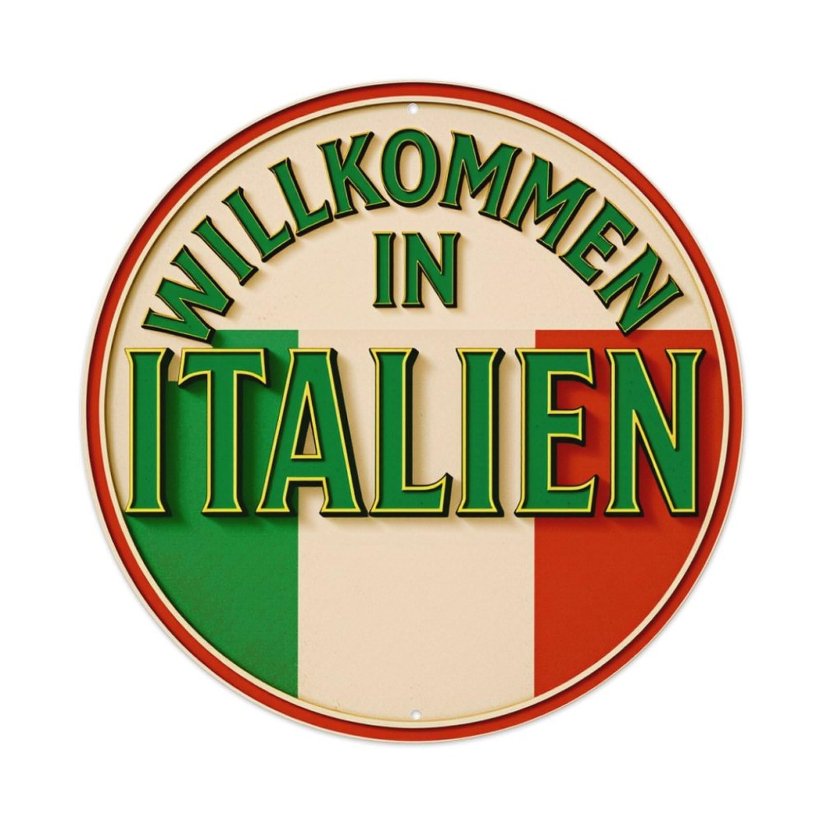 Welcome In Italien Flag Design Vintage Metal Tin Sign Retro Wall Decor for Home Bar Garage Cafe, Indoor & Outdoor Decorative，circle Metal Poster, 8x8 Inch