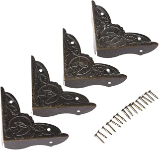 dophee 4 Pack Vintage Corner Protectors, 1.54"x1.54"x0.39" Antique Bronze Decorative Edge Corner Protectors, Three-Sided Metal Edge Cover with Mounting Nails for Table Jewelry Wine Wooden Box