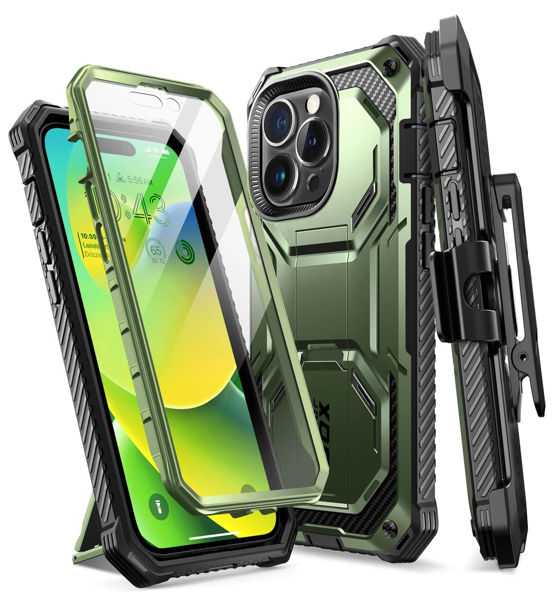i-Blason Armorbox Designed for iPhone 14 Pro Case 6.1 inch (2022 Release) with Kickstand & Belt Clip Holster, Full Body Protective Bumper Case with