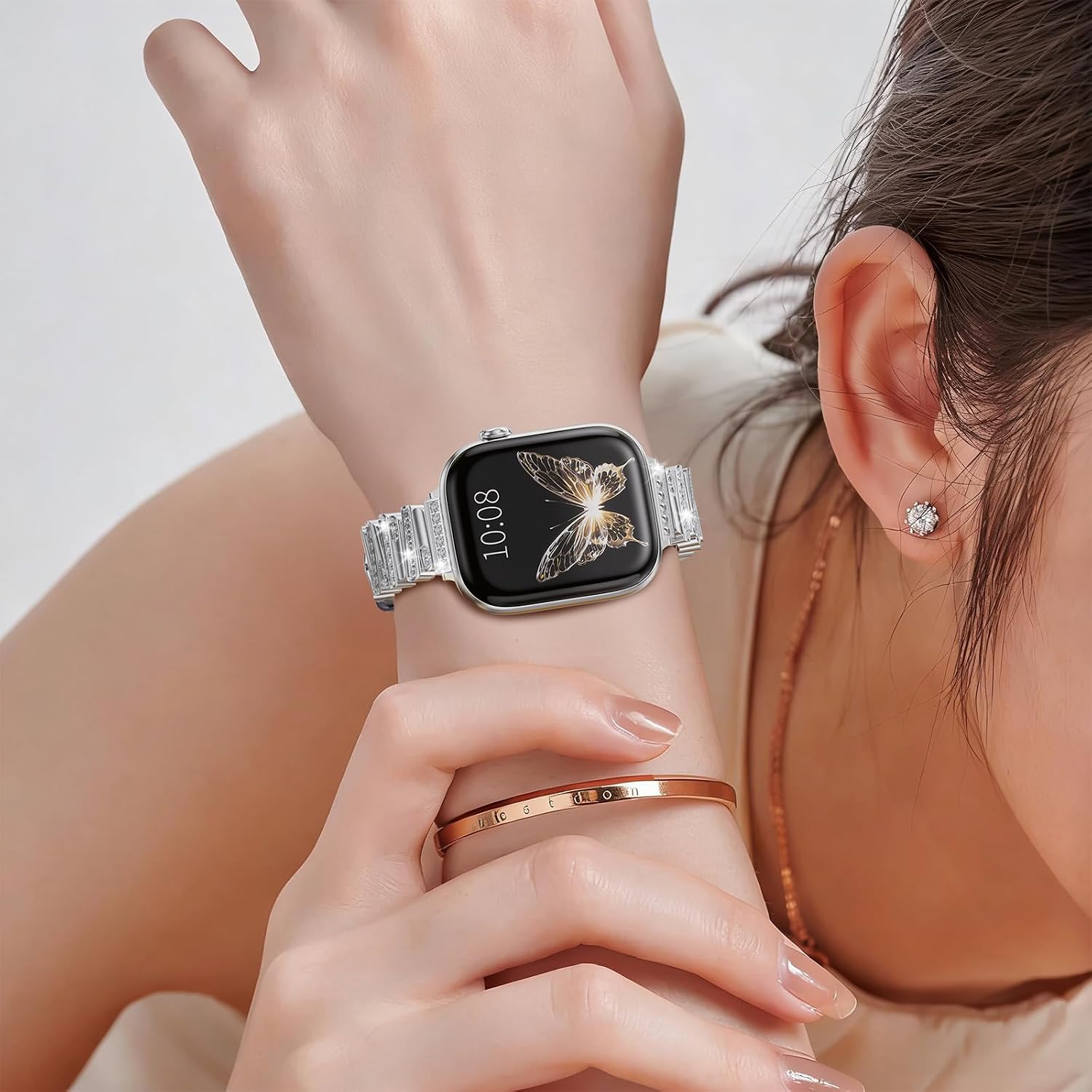 Leather Strap Compatible with Apple Watch Bands Luxurious Slim Fashion Strap Premium Stainless Steel Connectors Designed for Women iWatch Series 11/10/9/8/7/6/5/4/SE (38/40/41/42/44/45/46mm) image 3
