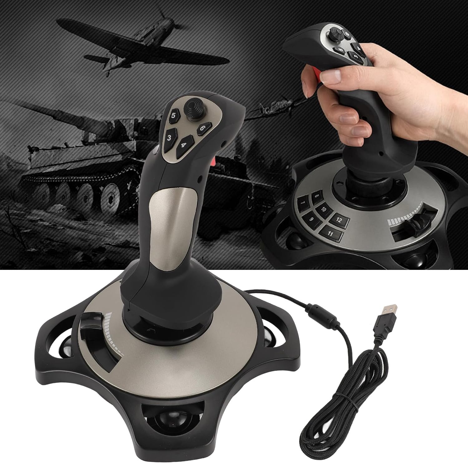 Flight Simulation Controller Joystick for PC, PC Flight Joystick Controls with Vibration Function Throttle Control for PC Computer Laptop for 7 8 10 11
