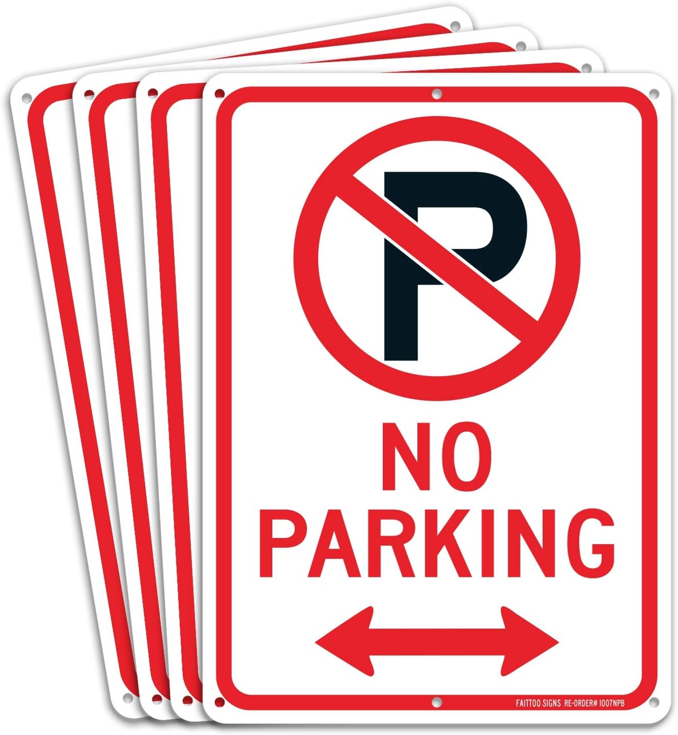 (4 Pack) No Parking Sign With Symbol With Arrows Sign, 10 x 7 Inches Reflective .40 Rust Free Aluminum, UV Protected, Weather Resistant, Waterproof, Durable Ink, Easy To Mount