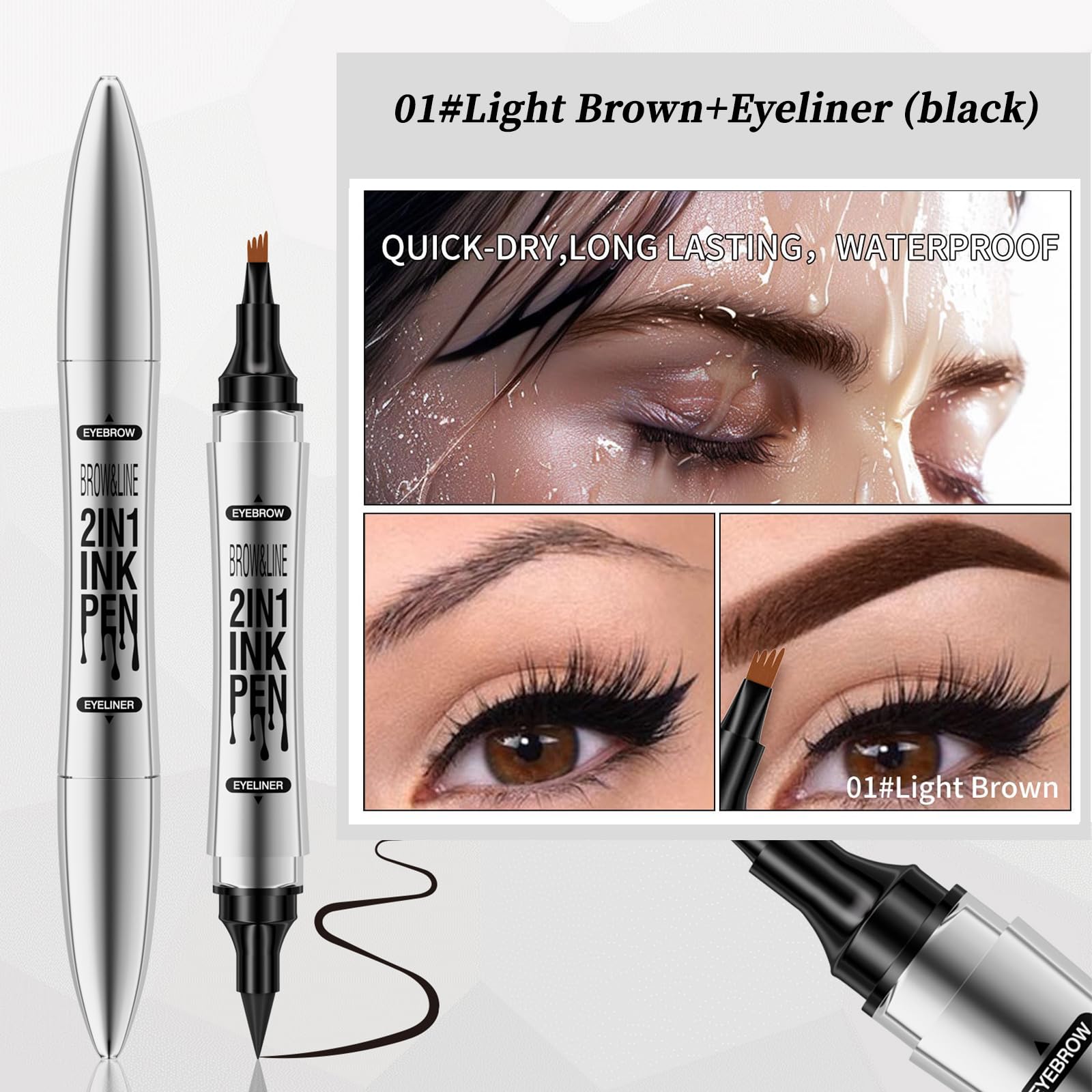 Matita Sopracciglia 3D Impermeabile Penna Liquida per Sopracciglia a Lunga Durata, Effetto Naturale e Preciso Crea Sopracciglia Dall'aspetto Naturale (Marrone Chiaro)