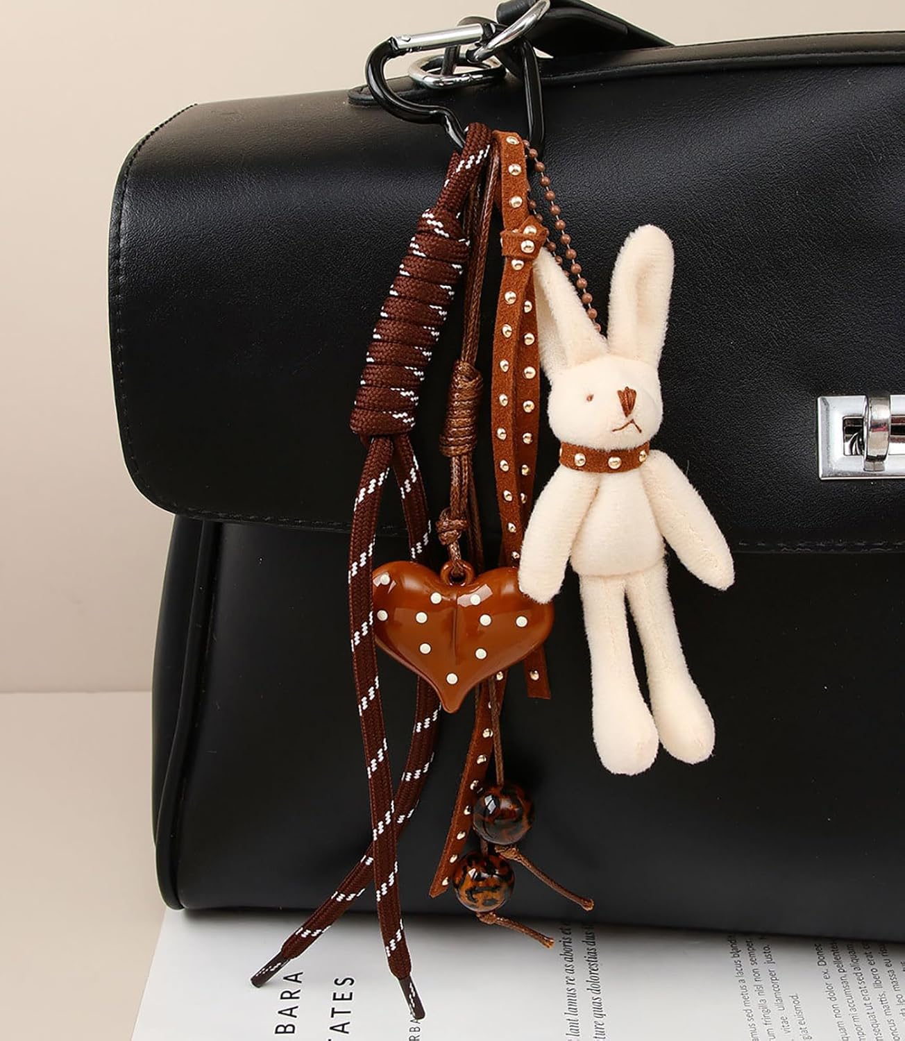 Kawaii Plush Keychain Purse Charms Cute Brown Bag Charms for Women Handbags - Image 3