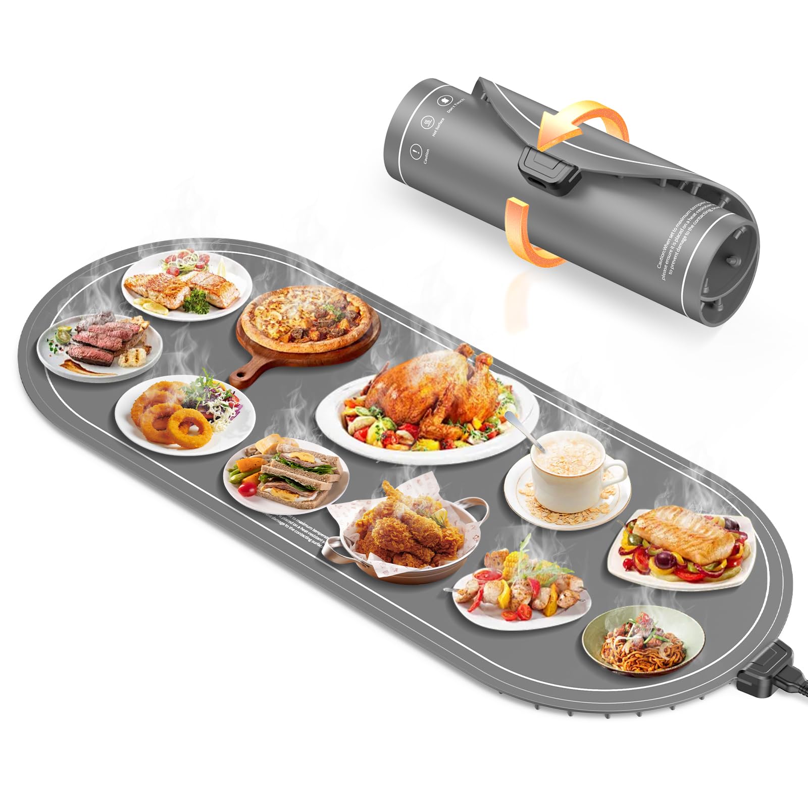 Tapis de chauffage alimentaire XXL 91cm en silicone souple portable avec isolant