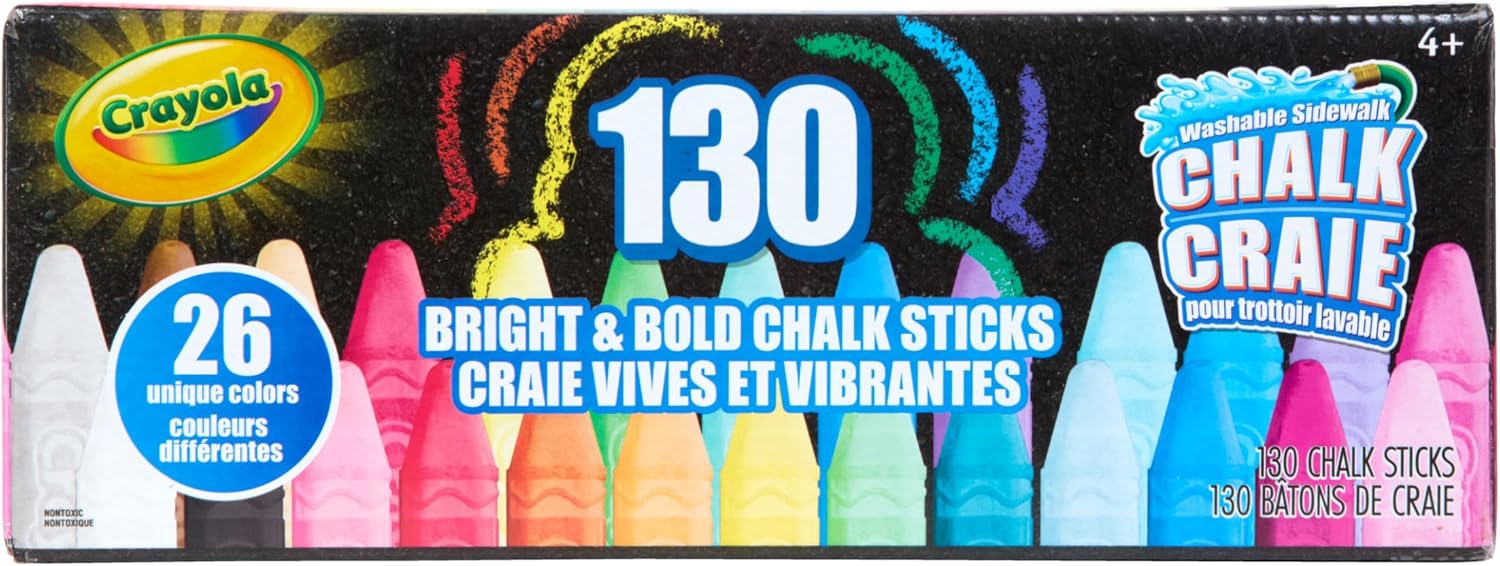 Crayola Washable Outdoor Sidewalk Chalk Collection (130ct), Bulk Anti-Roll Chalk Sticks for Kids, Outdoor Toys & Activities for Kids, Gifts, Ages 4, 5, 6