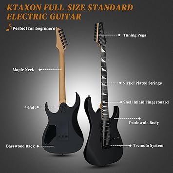Ktaxon Full-Size Electric Guitar, Solid Body HSH Pickups 170 Guitars Beginner Kit with Gig Bag, Shoulder Strap, Tremolo Arm, Upgrade Cable, Capo All Accessories (Matte Back)