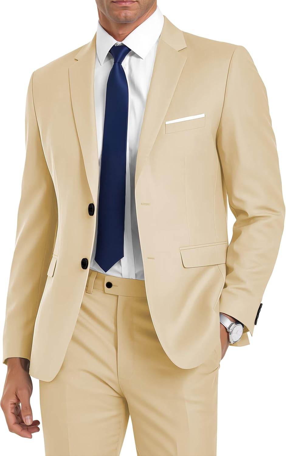 Mens Slim Fit 2 Piece Suit Two Button Notched Lapel Solid Suit Jacket Pants Set Business Wedding Prom Suits