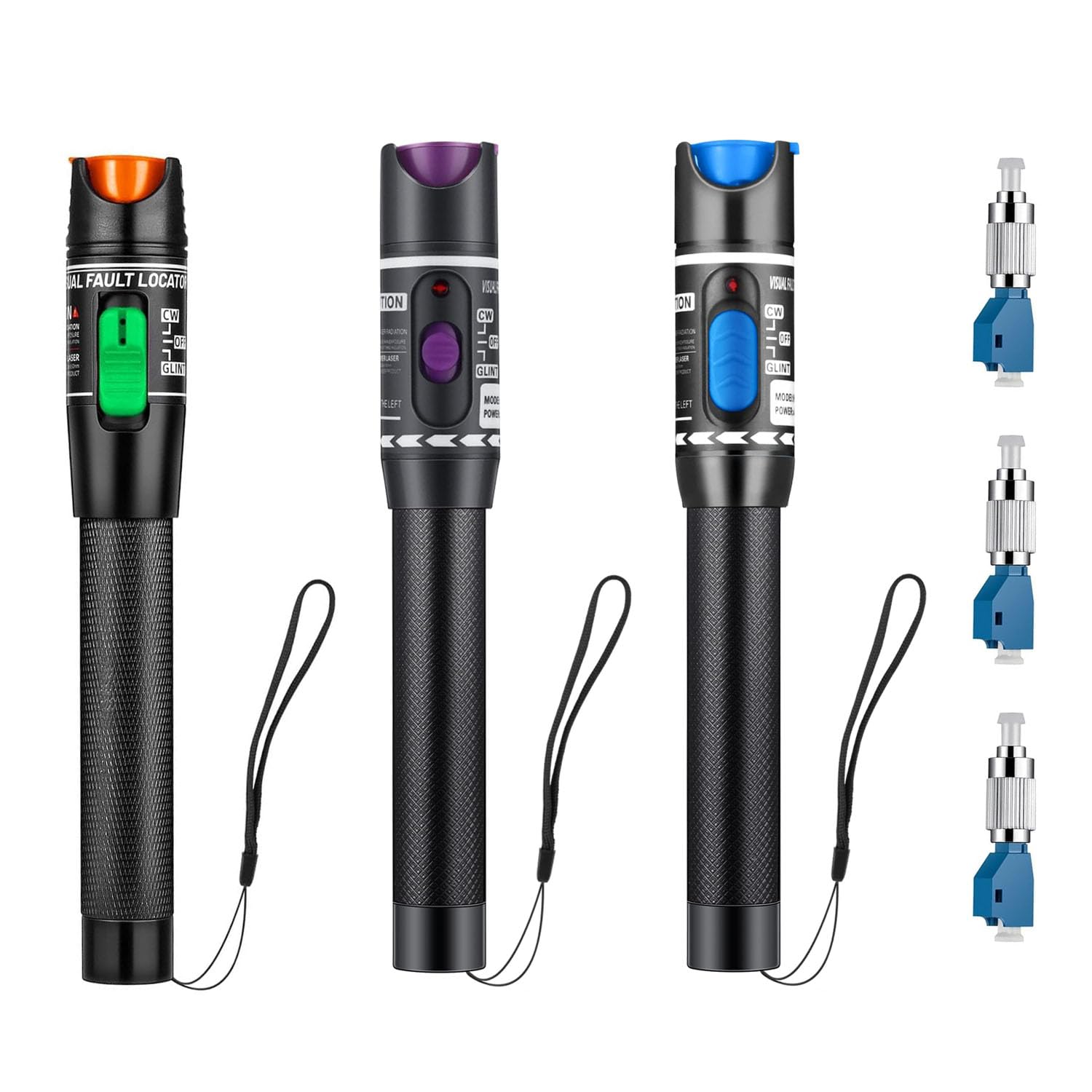 Moocci 3 Pcs Visual Fault Locator Fiber Optic Tester - Fiber Optic Cable Tester Meter with FC to LC Adapter - Tools Kit for FC/SC/ST/LC Connector,Network Cable Test - Green Purple Blue