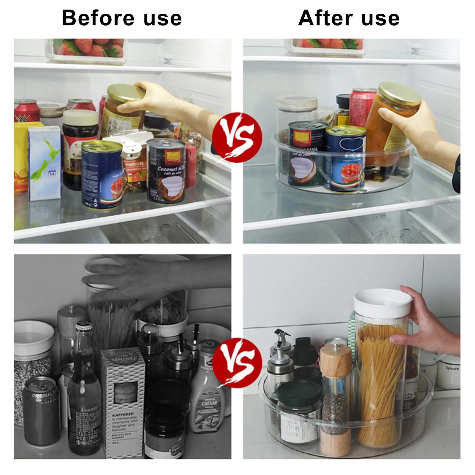 Lazy Susan Plateau tournant nizer pour condiments, épices et ustensiles Conteneur de rangement en plastique avec sections divisées
