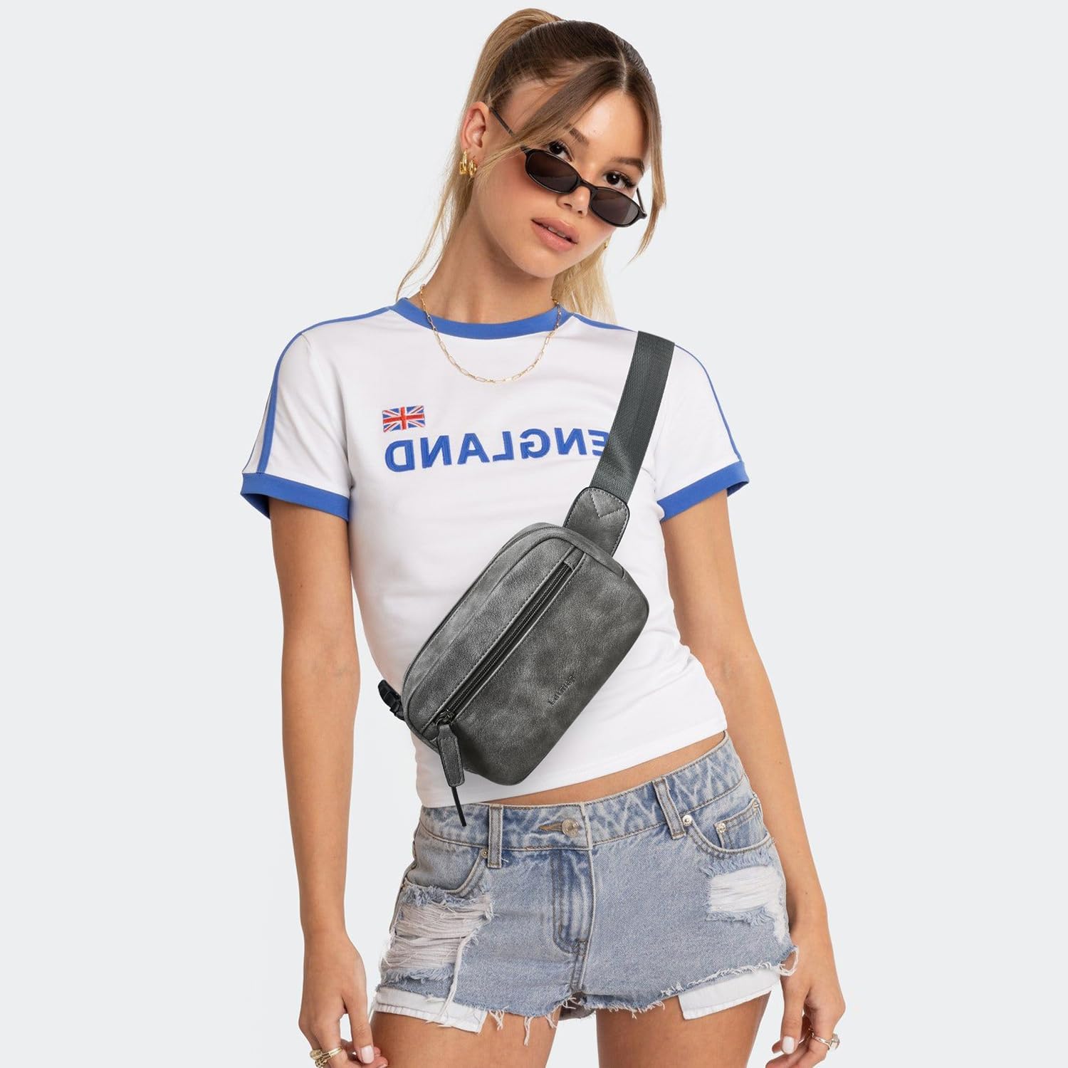 2L Fanny Packs Everywhere Belt Bag Small Fashion Crossbody Waist Pack Faux Leather Waterproof Sling Chest Bag For Women Trendy Grey - Image 3