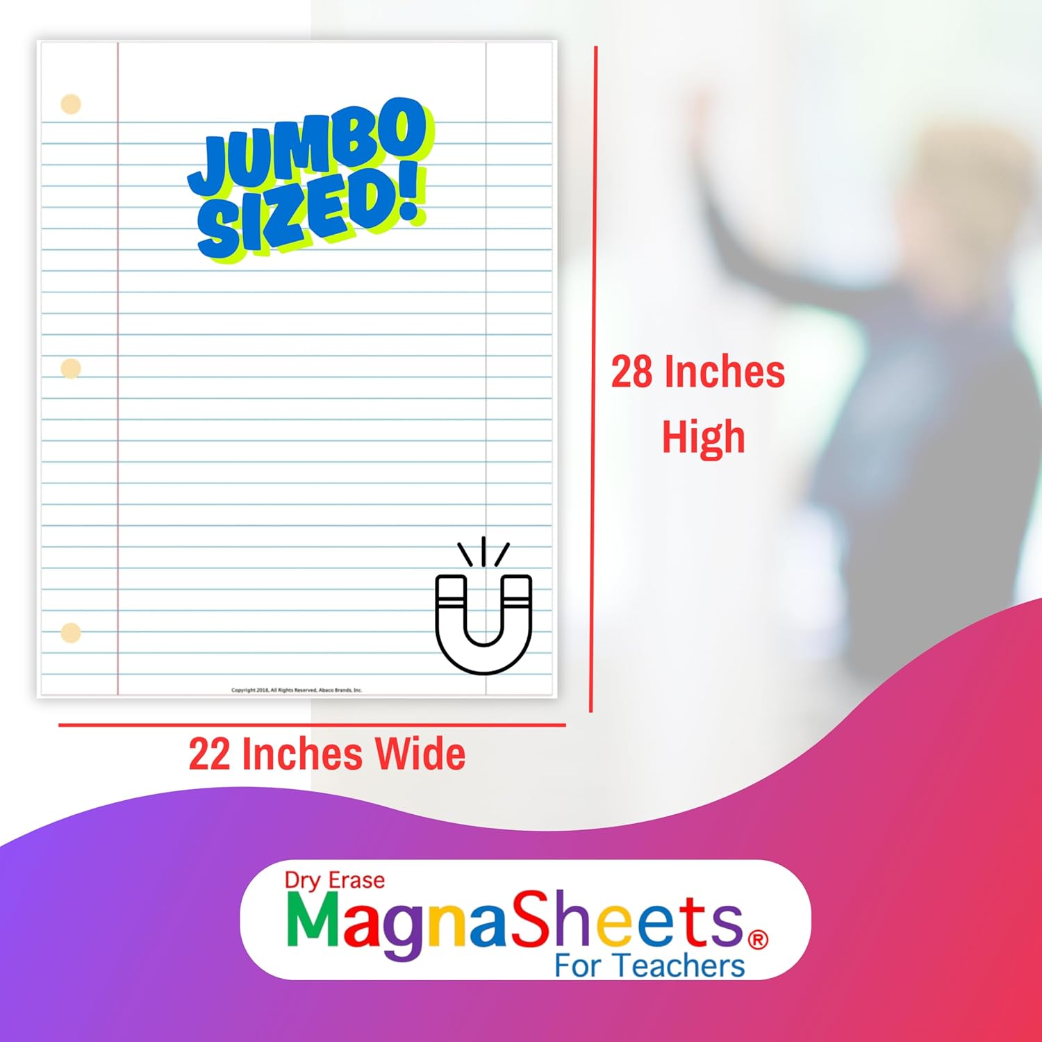 MAGNASHEETS Jumbo Magnetic Dry Erase Notebook Paper for Classrooms 22x28 Whiteboards | Premium PET Vinyl - No Staining or Ghosting! | Includes Storage Tube, Markers, Eraser, Must Have!