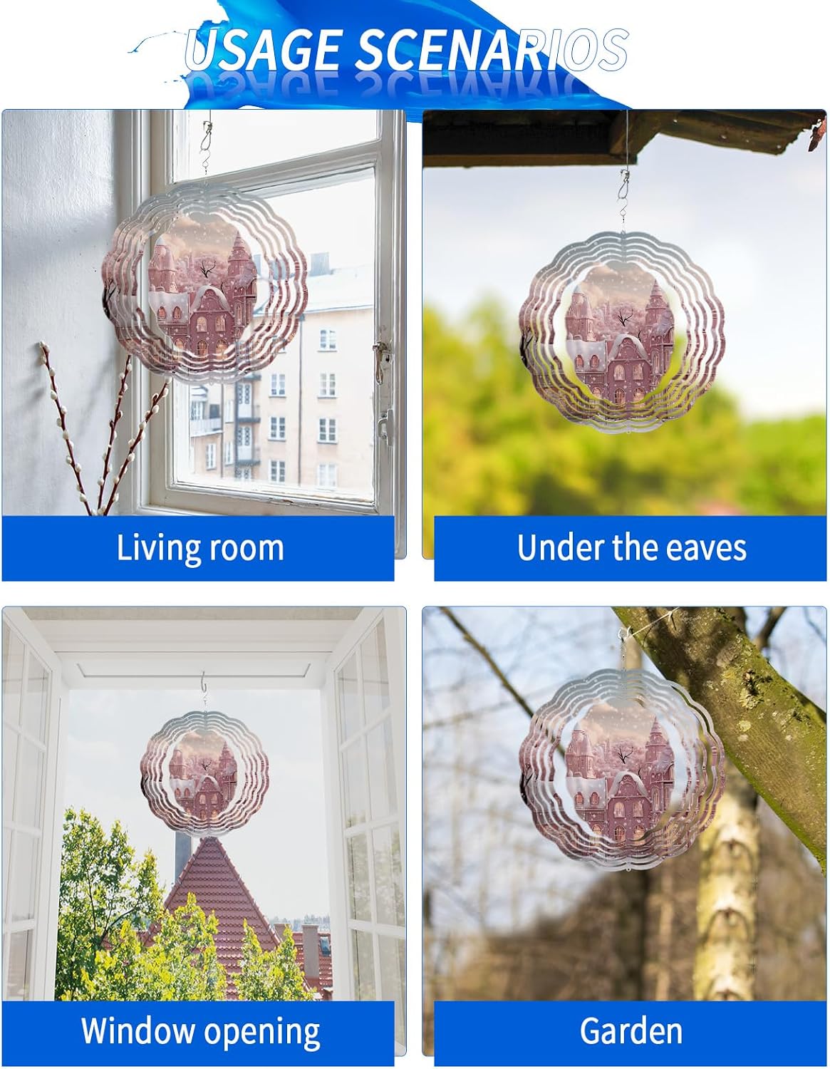 Christmas Wind Spinners, Pink Christmas Castle Snowflake Seasonal Winter Hanging Wind Spinners for Yard and Garden 3D Stainless Steel Metal Sculptures Crafts Ornaments 12 inch