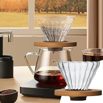 Drip Coffee Maker Pour Over - Clear Glass Pour Over Coffee Cone with Stand | Coffee Funnel, Single Cup Pour Over, Hand Brewed Coffee Filter Cup for Coffee Lovers