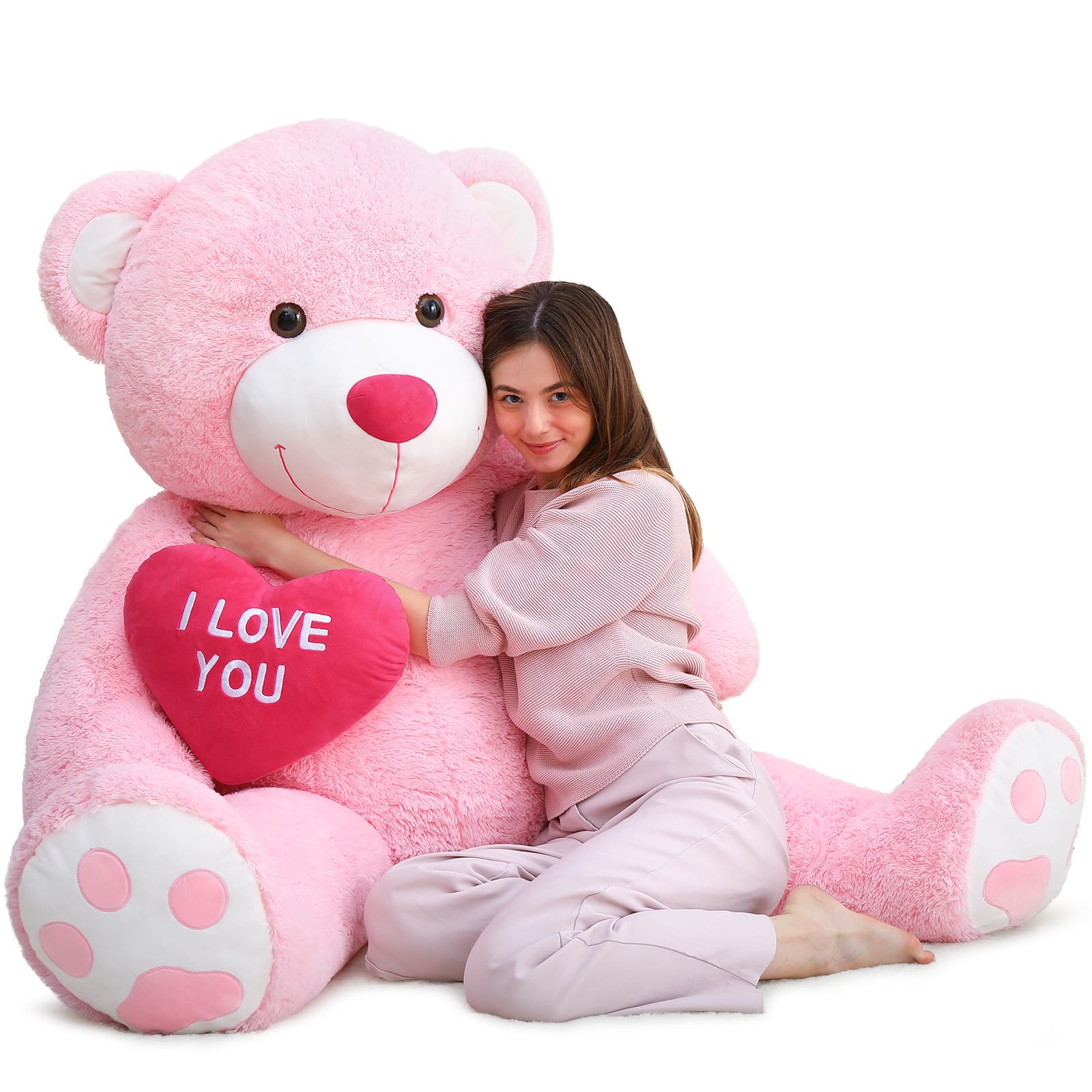 MaoGoLan Big Teddy Bear 4.3ft Stuffed Animal, I Love You Red Heart Giant Pink Teddy Bear Plush Toy, Large Stuffed Animal Gift for Girlfriend, Boyfriend, Kids