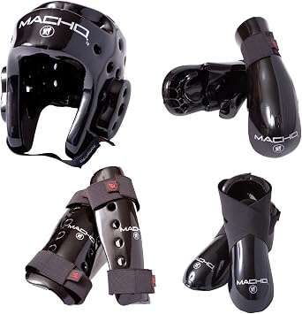Macho Dyna 7 Piece Sparring Gear Set with shin Guards Black Adult Small