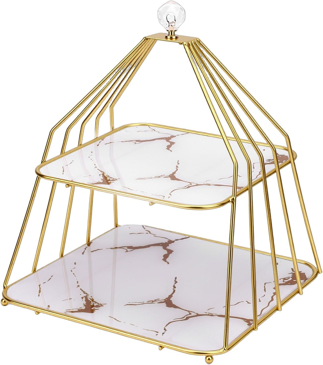 Zerodis 2 Tier Cupcake Stand Cupcake Stands Iron Frame Dessert Serving Stand for Wedding Parties Afternoon Tea Display for Holding Fruits Cakes Snacks 2 Tier Ceramic Square (White)