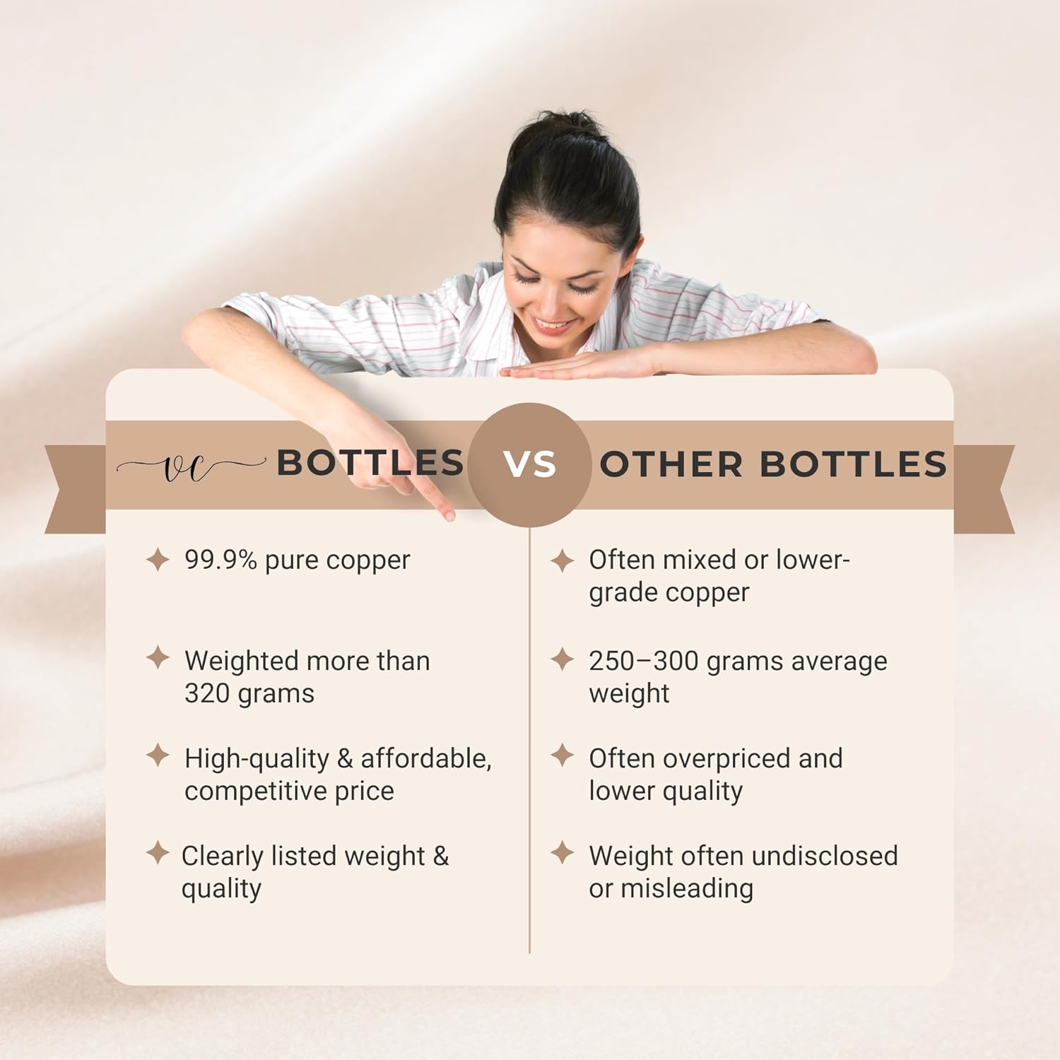 Pure Copper Water Bottle - 32 oz - Handcrafted BPA Free Non-Insulated Jointless Leakproof Durable Metal Bottles for Sports and Travel - Glossy Hammered - Image 2