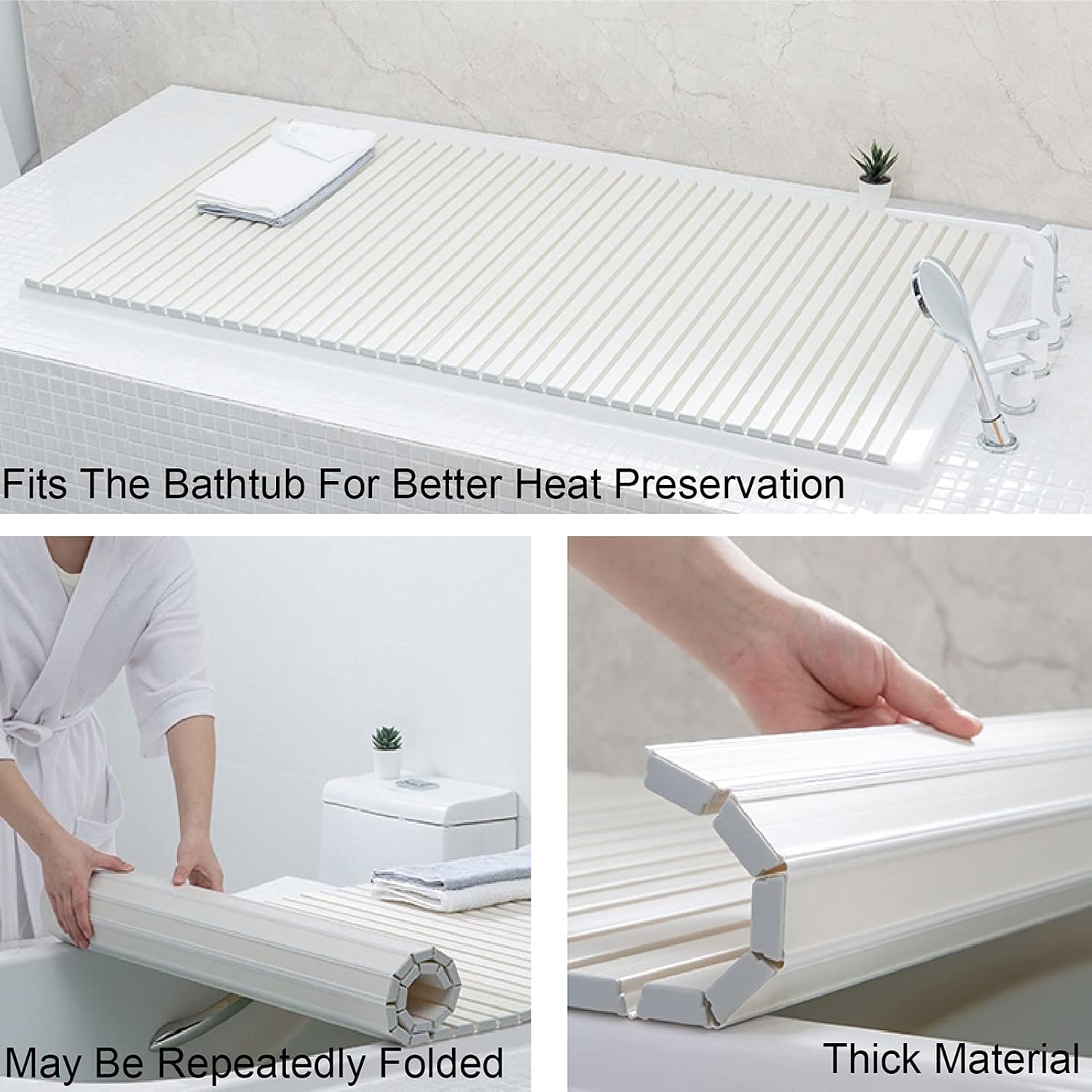 Folding Bathtub Cover Shutter Bathtub Tray Dust Bathtub Insulation Storage Board for Book Phone Tablet 8 Sizes (Color : White Size : 75cmx140cm)