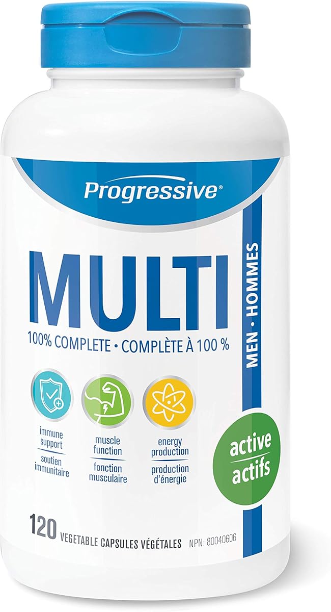 Progressive MultiVitamin for Active Men - 120 Capsules | Made with Glutamine, ALA, CoQ10, Green Food Concentrates, Chromium, Tribulus, Zinc, Vitamin D3 and Vitamin K2