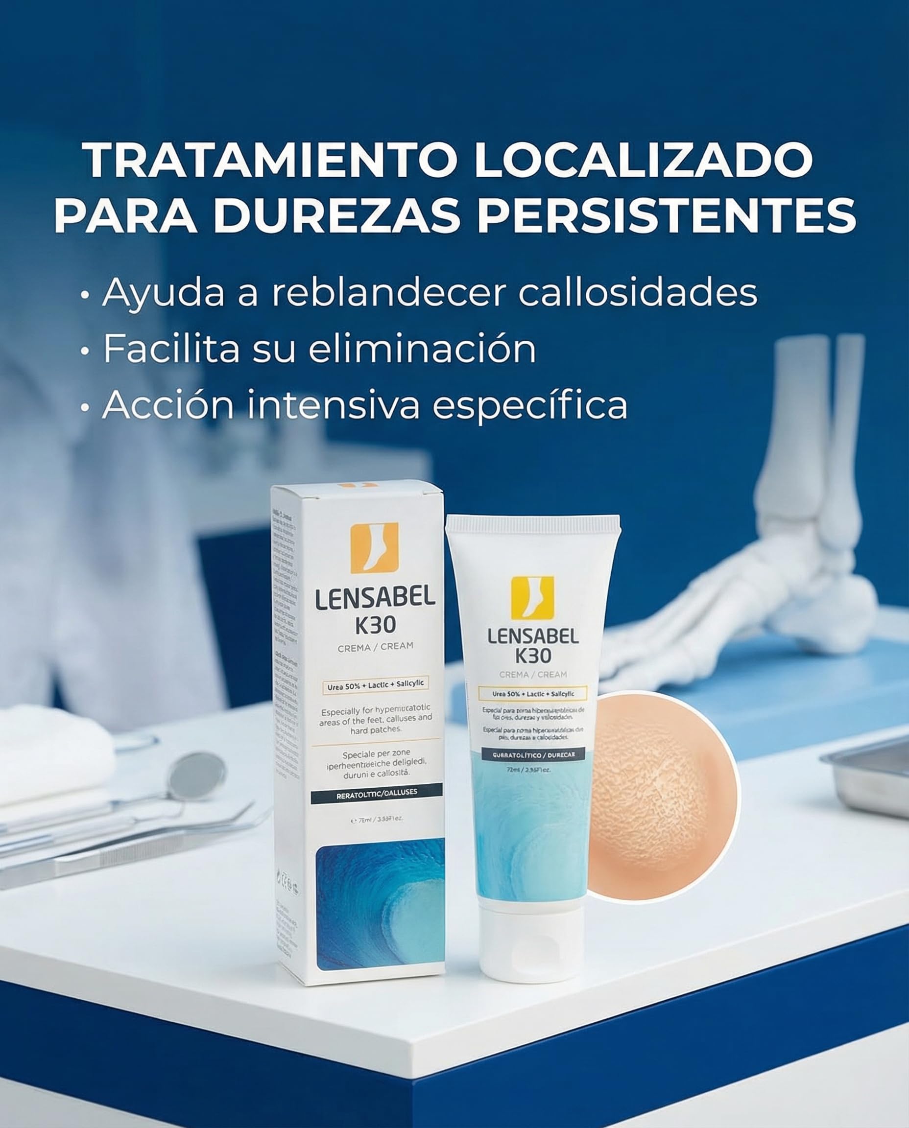 Lensa K30 Crema Pies Urea 30% Ácido Salicílico Ácido Láctico Queratolítica Callos Durezas 75 ml
