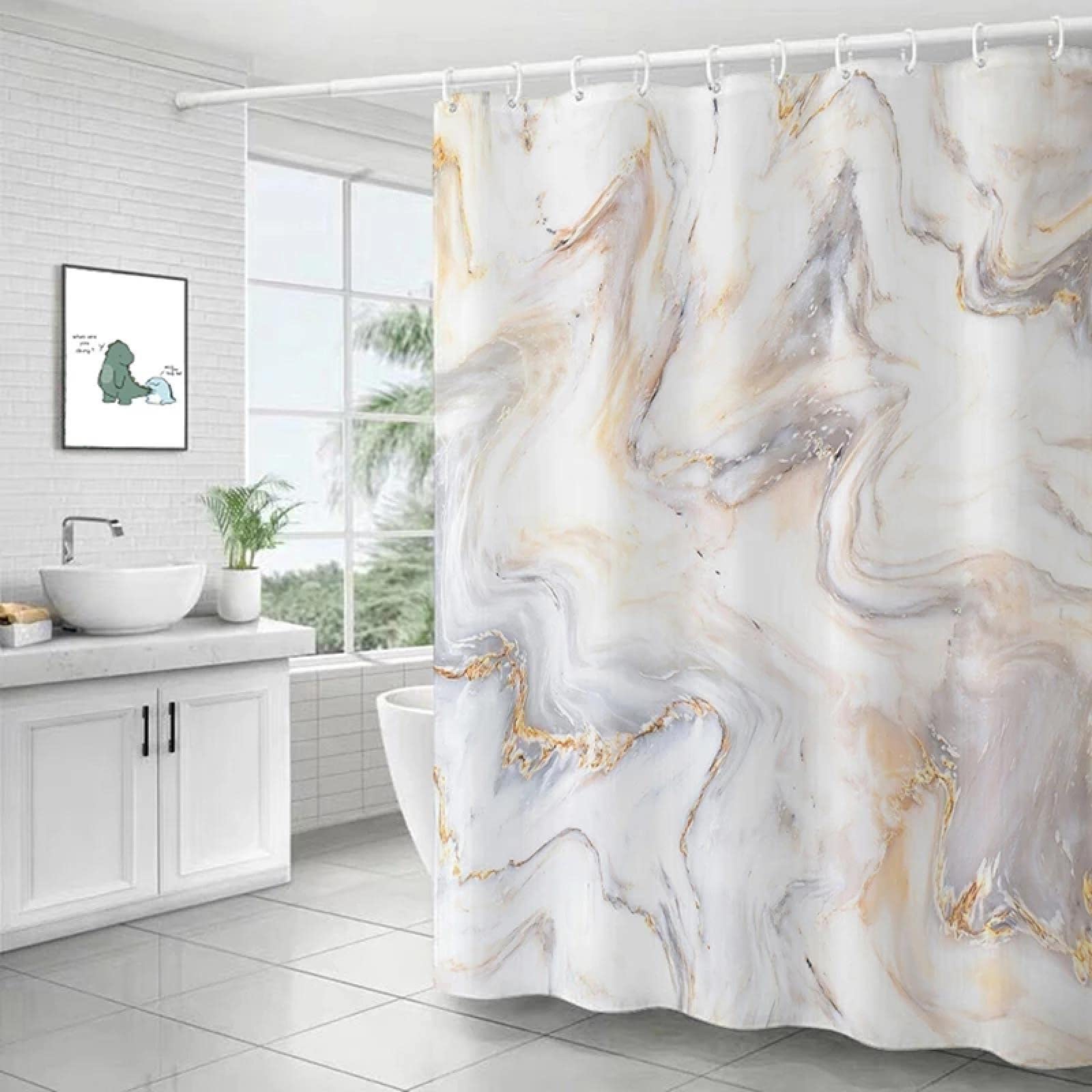 Marmo Texture Pattern Tenda Da Doccia Striscia Geometrica Sfondo Muro Arredamento Bagno Tende In Tessuto Impermeabile Nero Con Gancio,180X200Cm