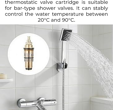 Thermostatic Brass Shower Cartridge, Temperature Control Brass Replacement Thermostatic Shower Mixer Valve, Mixer Tap Valves Replacement, Handle Spare Repair Kit, H-9