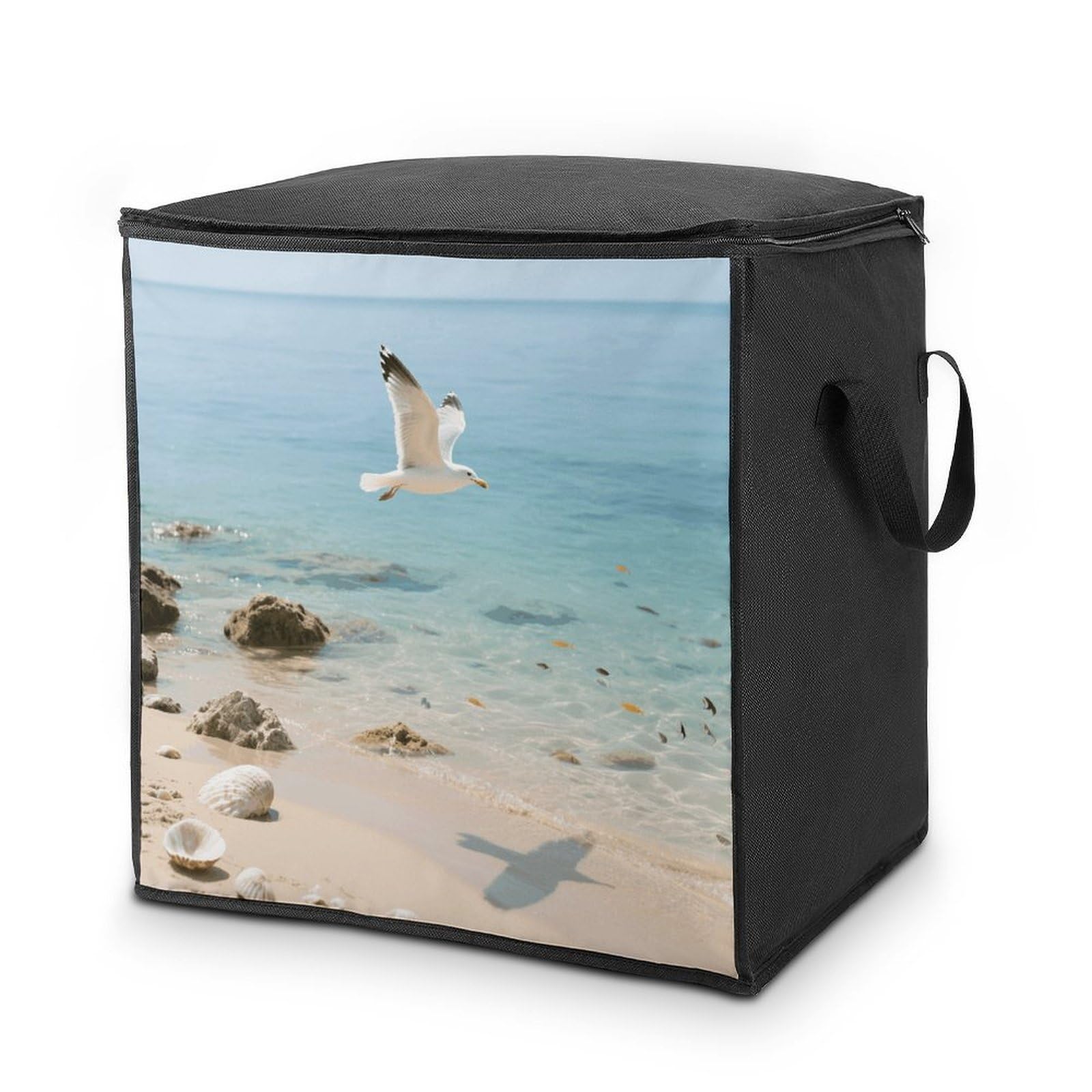 Ocean Large Storage Bags with Zippered Storage Organizers Bag Clothes Storages Bins with Lids Foldable Storages Containers with Reinforced Handles for Blanket Bedding