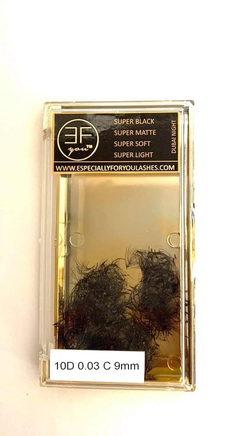 (EF You), 10D 0.07 (Thickness/Diameter) Russian Volume Eyelash Extensions Loose Fans, Premade Fans, Promade Fans, Handmade Fans, Matte, Super Dark Black, Super Soft and Light, Super Curl and Color Retention, Long Stem, Invisible Pointy Glue Bonded Base Length | 9mm | 10mm |11mm | 12mm | 13mm | 14mm | 15mm | 10D 0.07 C CC D Curl (500 Fans) (9mm, 10D 0.03 CC)