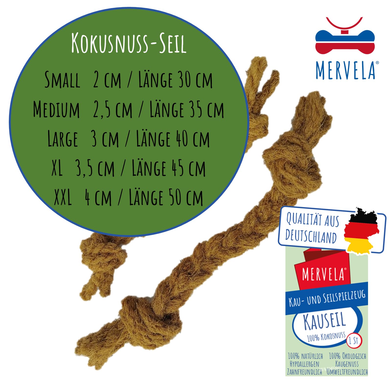 Klin do żucia ze 100% wełny kokosowej dla psów – naturalna, biologiczna zabawka do żucia, pielęgnacja zębów i trwała – nadaje się dla wszystkich rozmiarów psów (rozmiar S (2 x 30 cm)