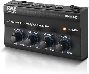 Pyle Headphone Amplifier - Portable and Powerful Mini Earphone Splitter Amp, 4 Channel with 1/4" Balanced TRS Headphones Output Jack and 1/4" TRS Audio Input For Sound Mixer